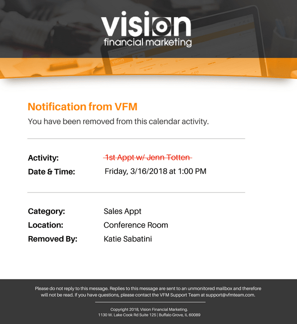 VFM Calendar Notification Emails